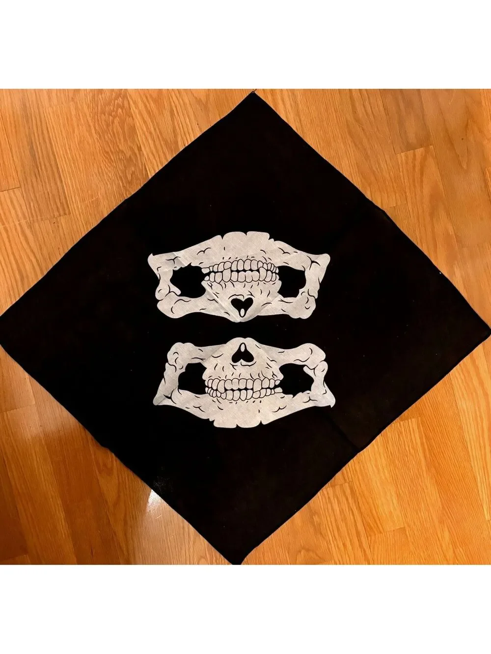 Black Square Scarf with White Skull Design - New Without Tags